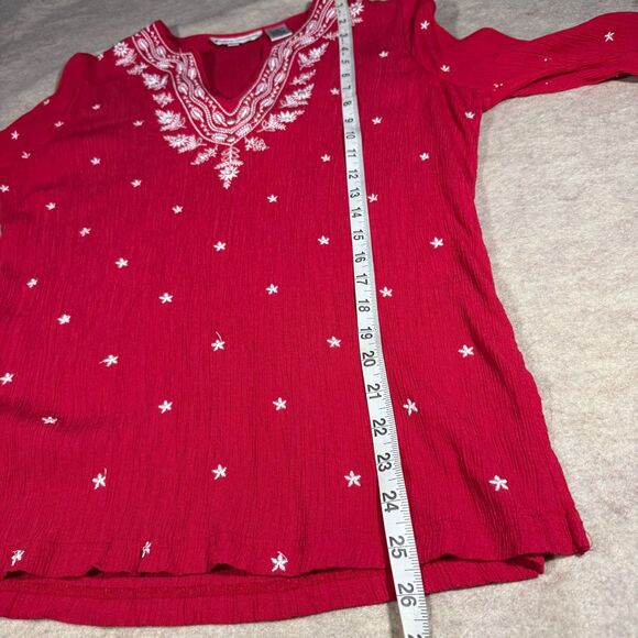 Vtg Red Embroidered Tunic Women’s M 3/4 Sleeve Blouse Boho Folk Peasant Festival - Picture 5 of 7